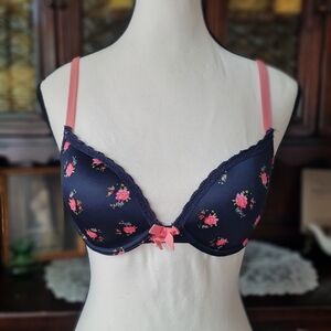 Beautiful Navy Blue and Pink Floral Lightly Lined Bra by Aerie size 32B
